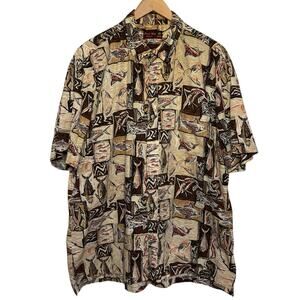 Vtg 100% Cotton Made in Hawaii Fish Fisherman Print Coral Reef XL Camp Shirt